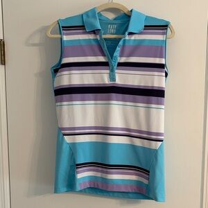 Kate Lord Striped Sleeveless performance, wickin Polo Top - Blue & Purple size M